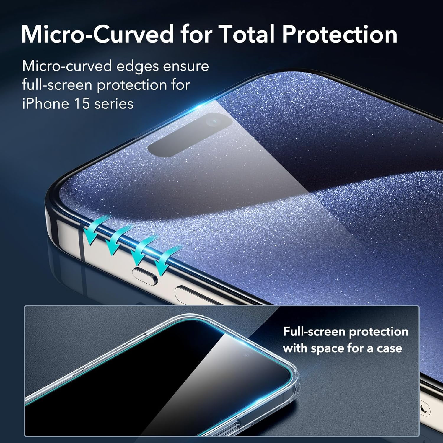 MHAWBL-3+2 Pack for iPhone 15 Pro Screen Protector, [9H Hardness] [Military Grade Shatterproof] Full Coverage Ultra-tough Tempered Glass Film with Easy Installation Frame, 2 Set of Camera Lens Protec
