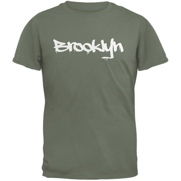 New York City Brooklyn Graffiti Military Green Adult T-Shirt - Small
