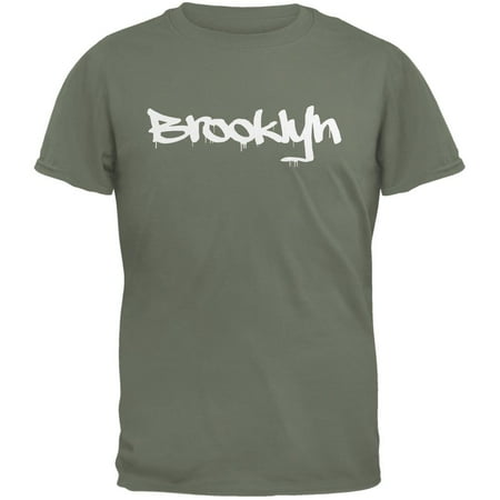 Adult Military Green T-shirt - New York City Brooklyn Graffiti Military Green Adult T-Shirt