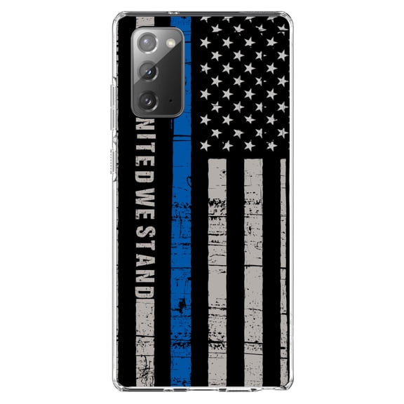 DistinctInk Clear Shockproof Hybrid Case for Galaxy Note 20 ULTRA (6.9" Screen) - TPU Bumper, Acrylic Back, Tempered Glass Screen Protector - Thin Blue Line US Flag "United We Stand"