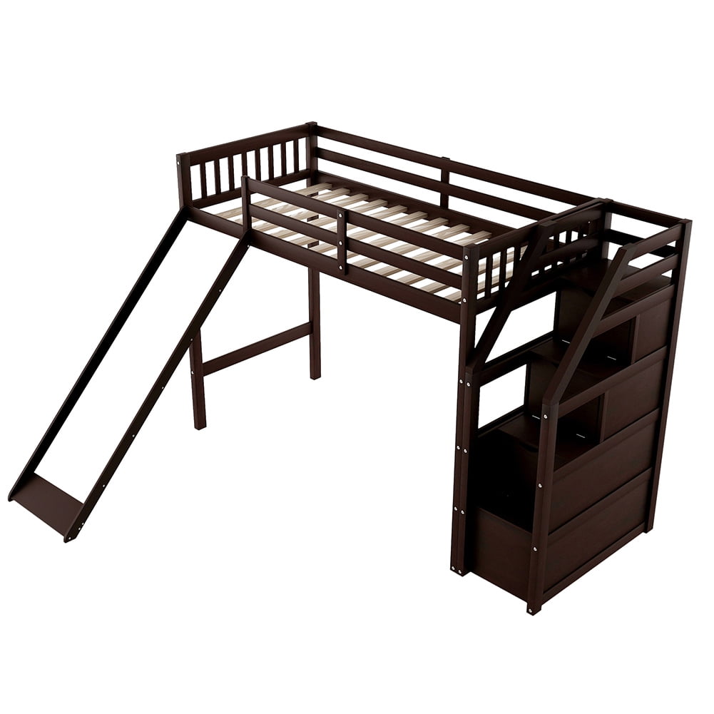 Kadyn Double Loft Bed with Storage and Slide, Kid's Bedroom Bed, Espresso Kadyn Double Loft Bed with Storage and Slide, Kid's Bedroom Bed, Espresso