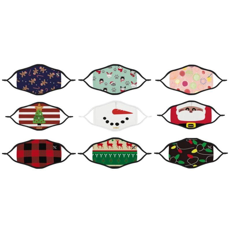 9-Pack: Christmas Themed Kids Two-Layered Reusable Face Mask With Adjustable Ear Loops-OLDSKU