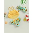 thumbnail image 3 of Arvbitana Girls Swimsuits Solid Color Tassel Sling Tank Tops Sunflower Print Shorts Bow Headband Bikini Split Swimwear Set 3Pcs, 3 of 9