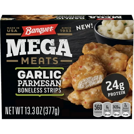 Banquet Mega Meats Garlic Parmesan Boneless Chicken Strips, Frozen Meal, 13.3 oz (Frozen)