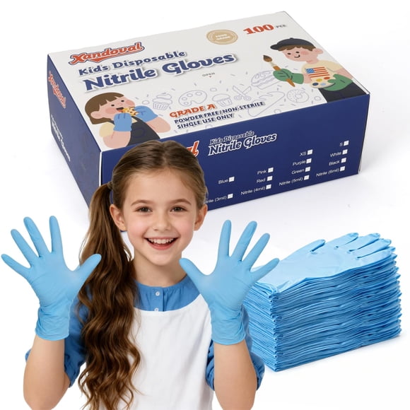 Guantes desechables Xandoval para niños de 3 a 8 años, 100 unidades, de nitrilo azul