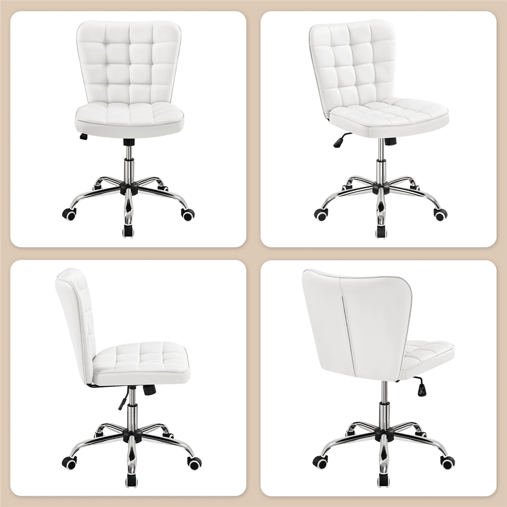 Alden Design Modern Tufted Faux leather Armless Desk Chair for Home Office, White