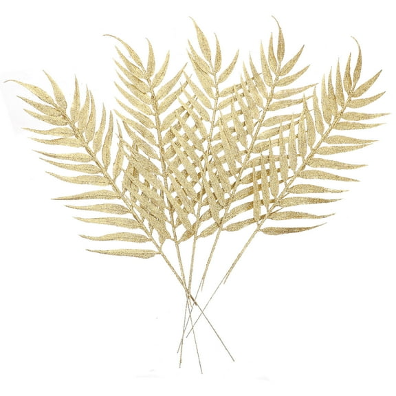 SEWCHICS Set of 5 Golden Artificial Christmas Leaves Ornaments with PVC and Iron Wire for Home and Party Decoration