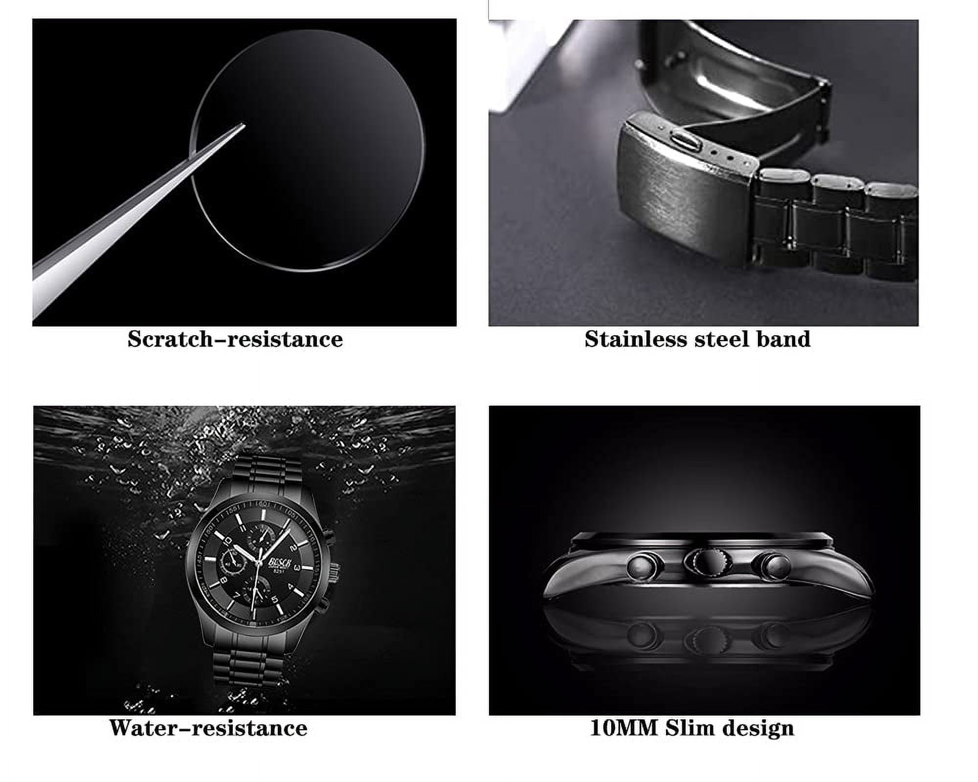 BOSCK 40 mm Mens Watch(No Chronograph),Analog Easy Read Auto Date and Day Stainless Steel Business Watch for Men,30M Waterproof Sports Mens Wrist Watches
