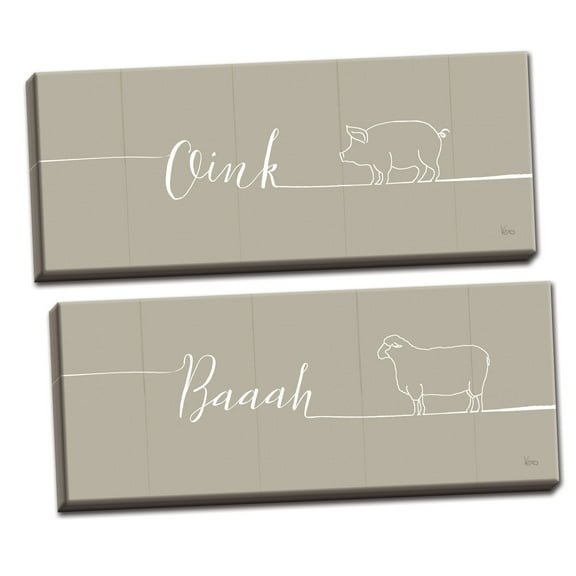 Gango Home Decor Contemporary Underlined Farm I & II Greige by Veronique Charron (Ready to Hang); Two 36x12in Hand-Stretched Canvases