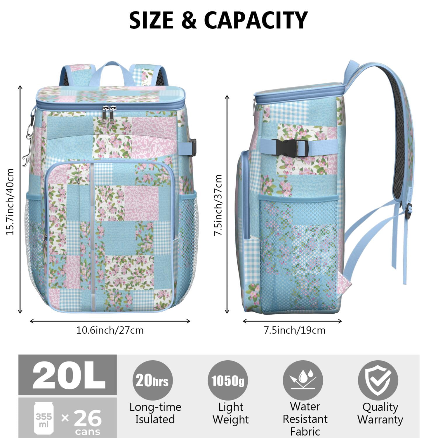 Travel Cooler Bag - Pioneer Flower Floral Print Pattern Camping Beer Cooler Backpack with Bottle Opener- Waterproof Insulated Picnic Backpacks - Cooler Bag for Beach