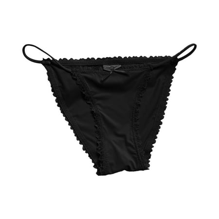 QYZEU Ladies Panties Womens Underwear Thin Strappy Seamless Bikini Lace Sexy Bow Panties Low Waist Solid Color No Show Stretch Thong Womens Black S