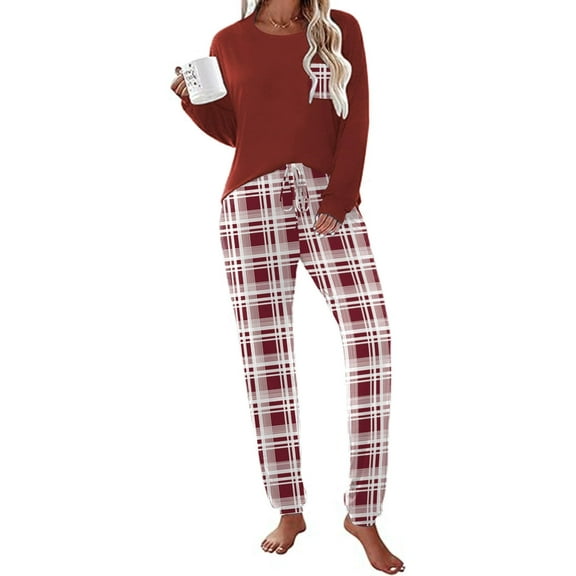 Ekouaer Womens Pajamas Set Long Sleeve Christmas PJ Sets Soft Lounge Set for Women Sleepwear Joggers with Pockets