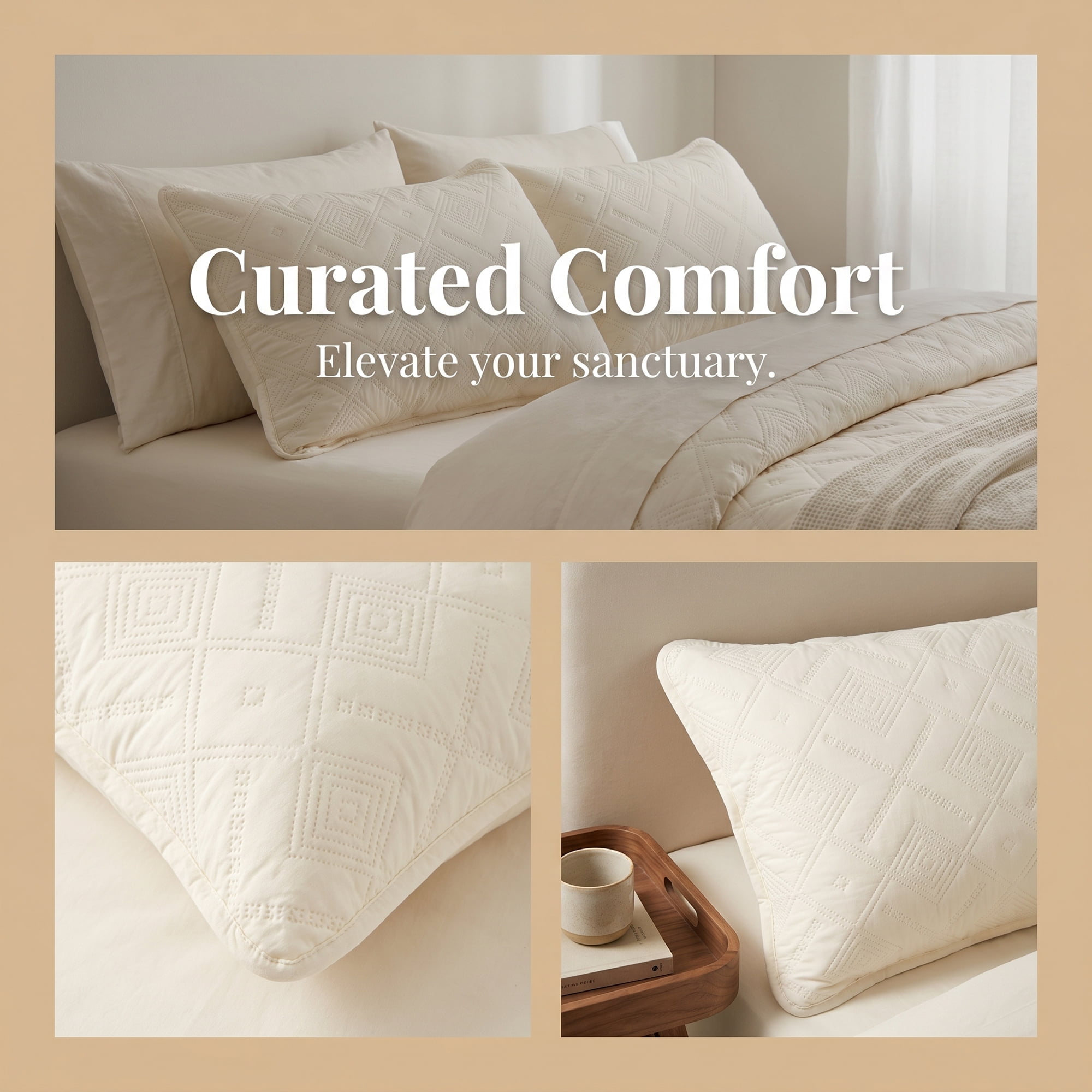 Unique Bargains Pillow Protectors 2 Pack, Quilted Polyester Throw Covers Beige 19"x29"