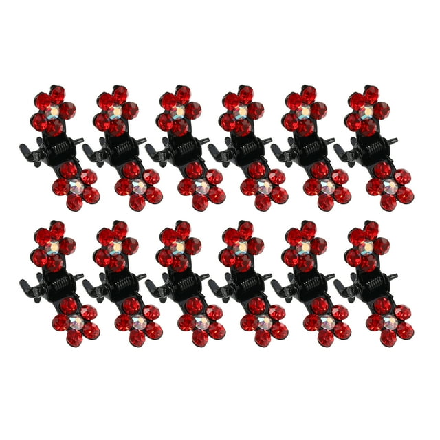 Unique Bargains 12 Pcs Mini Pinces à Cheveux Petites Pinces à Cheveux en Strass Pinces à Cheveux en Métal Petites Pinces à Cheveux pour Femmes et Filles Rouge
