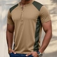 thumbnail image 2 of MIXUE Shirts For Men Summer Color Block Print Round Neck Button Down Short Sleeve Slim Fit Casual Pullover Tops Tshirts Streetwear,Brown,L, 2 of 5