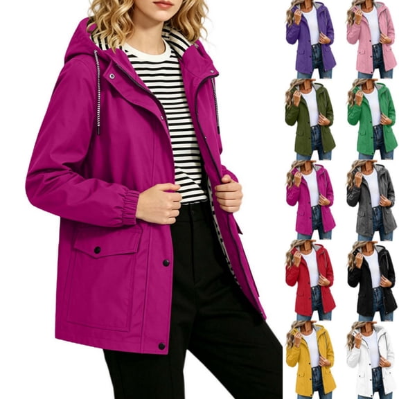 Byworldtasic Womens Light Rain Jacket Waterproof Active Outdoor Trench Raincoat with Hood Lightweight Plus Size Windbreaker
