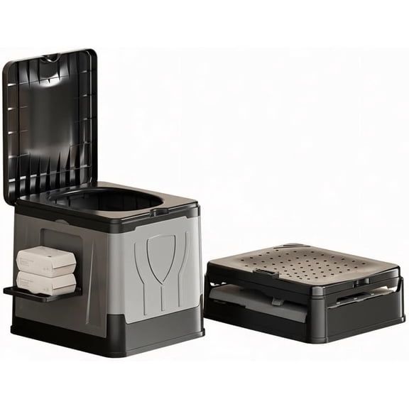 Portable Folding Toilet for Adults - Foldable Outdoor Camping Toilet with Lid, Collapsible Travel Potty & Bedside Commode, Portable Camp Toilet & Car Porta Potty for Emergency, Grey
