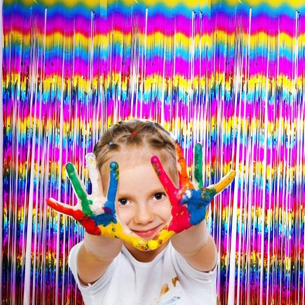 Buy Unicorn Party Supplies, LONGRV 2 Pack Tinsel Foil Fringe Backdrops Curtains 3.2 x 6.5 ft