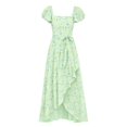 thumbnail image 2 of EnJoCho Girls Floral Print Maxi Dress Square Neck Ruffle Short Sleeve Bow Waist High Long Dress For Little Girls Wedding Birthday Party Holiday Dress, 2 of 4