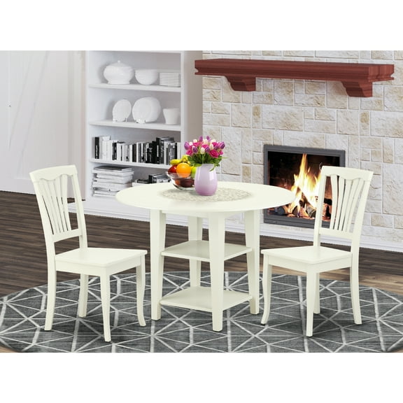 East West Furniture Sudbury 3-piece Dining Set with Slatted Chairs in White