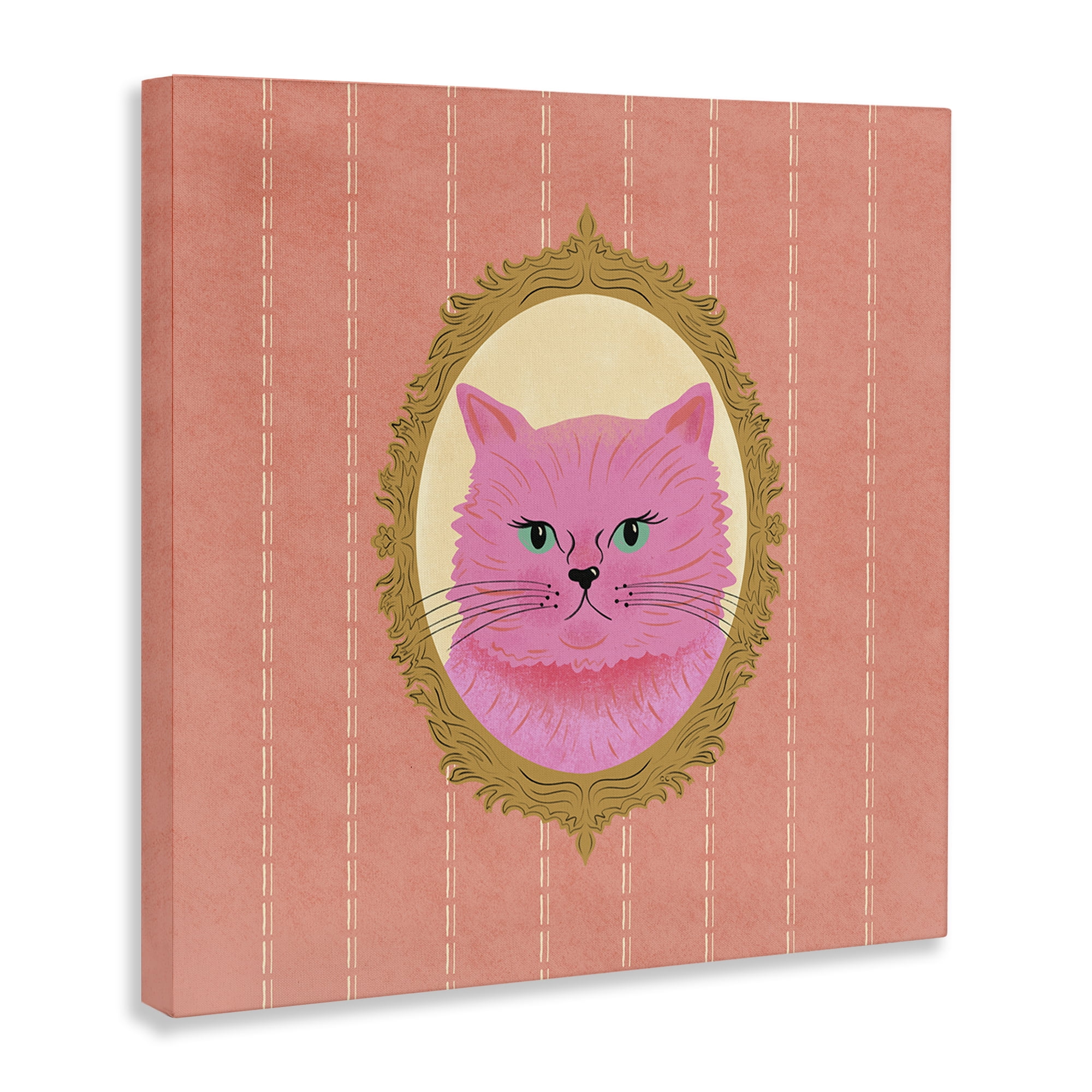 Stupell Industries Pink Cat Portrait Animals Painting Wrapped Canvas Art Print Wall Art, 17 x 17