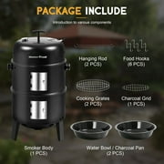 Master Cook Vertical 16 Steel Charcoal Smoker Grill, Heavy Duty 4 in 1 Fire Pit with built-in Thermometer & Adjustable Vent System Black
