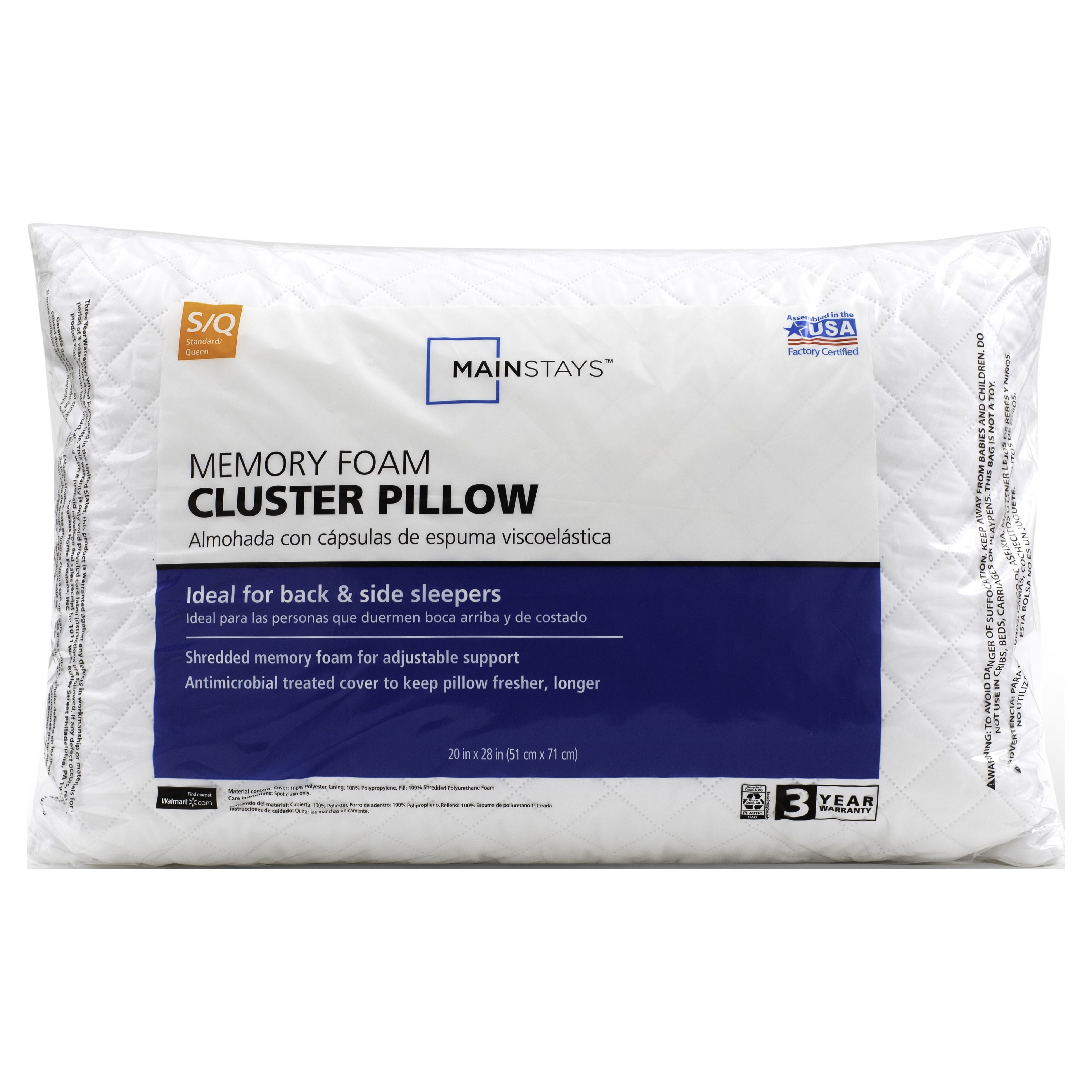 Mainstays Memory Foam Cluster Bed Pillow, Standard/Queen, 2 Pack