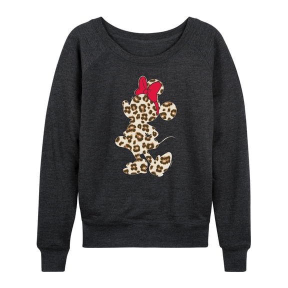 Mickey & Friends - Leopard Print Minnie - Women's Lightweight French Terry Long Sleeve Shirt
