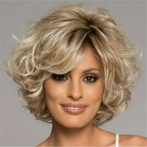 Bradem Wig Women's Short Curly Blonde Wig - Mixed with Golden Highlights, Built-in Headband, Suitable for Daily & Styling Use