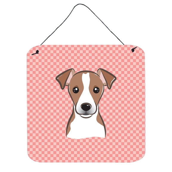 Carolines Treasures Checkerboard Pink Jack Russell Terrier Wall or Door Hanging Prints 6x6 multicolor
