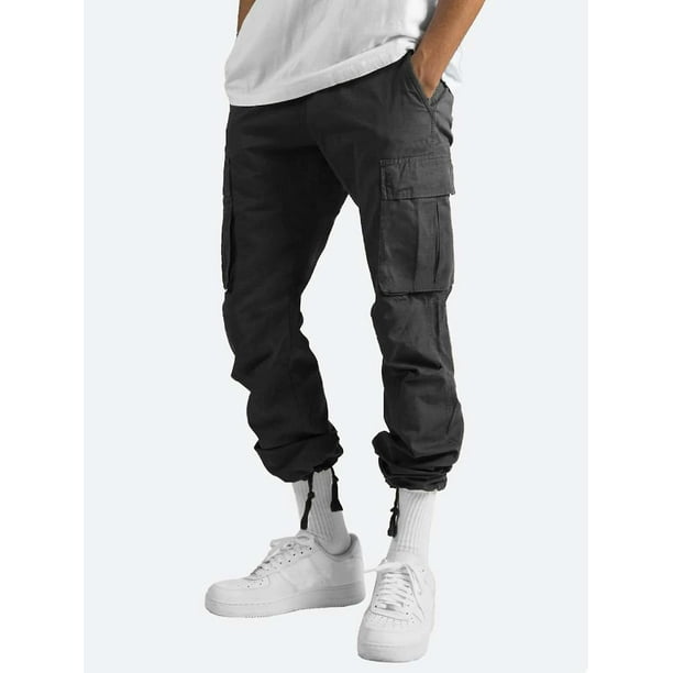 Black 5XL Hombres Ropa de trabajo cómoda Algodón Lino Multibolsillos Casual Suelto Baggy Pantalones largos tipo cargo