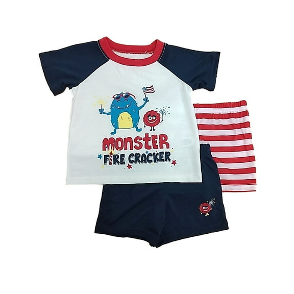 Infant & Toddler Boys Monster Firecracker Shirt & Shorts Pajama Sleep Set 2T