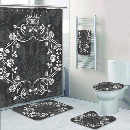 Erehome Queen Delicate Victorian Antique Circular Flora With Crown Vintage Grunge Rusted Royal 5 Piece Bathroom Set Shower Curtain Bath Towel Bath Rug Contour Mat And Toilet Lid Cover Walmart Canada