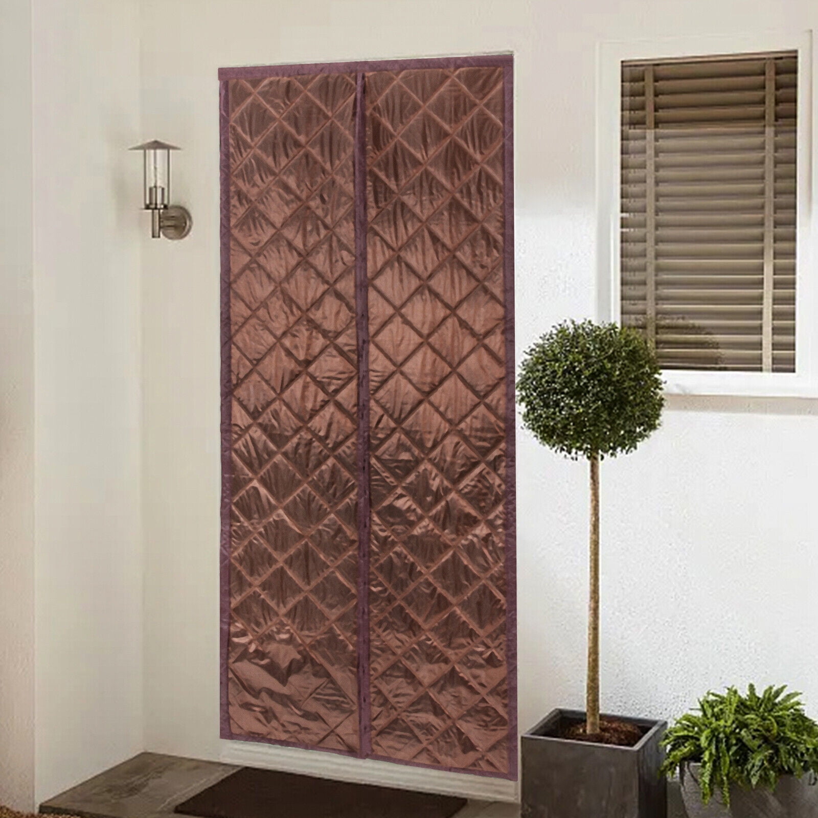Waterproof  Magnetic Thermal Insulated Door Curtain Winter Doorway Cover 38x84in Coffee Color