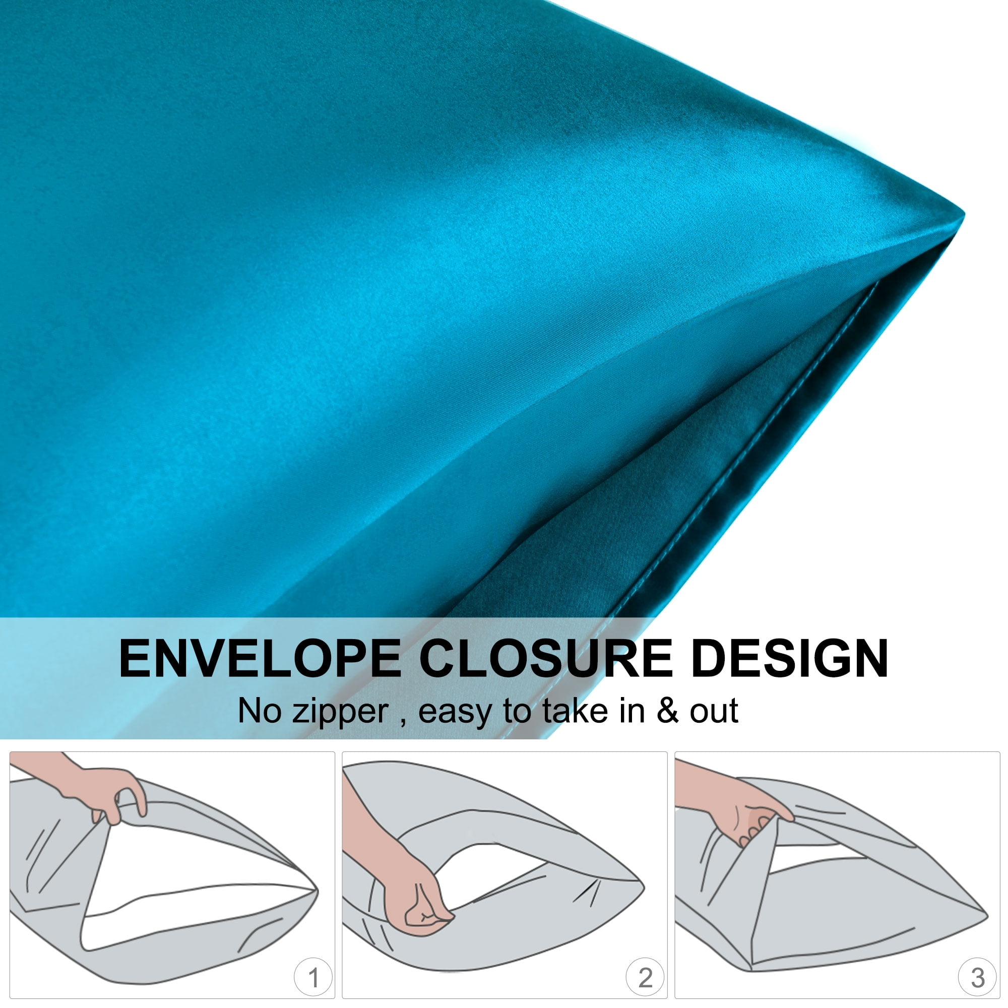 Unique Bargains Satin Envelope Closure Pillowcases Set of 2 Peacock Blue 20"x26"