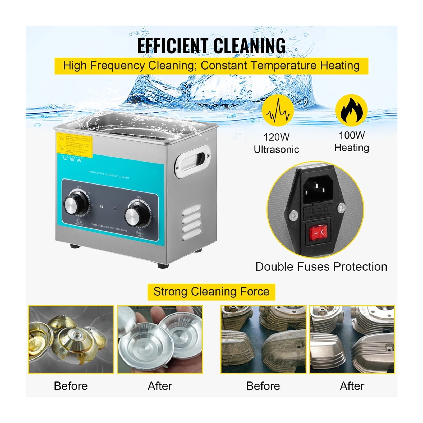 3L Knob Ultrasonic Cleaner Knob Control 304 Stainless Steel Ultrasonic Cleaning Machine w/Heater & Timer for Watch Jewelry