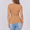 thumbnail image 5 of yunLCZ Women Shirts Women's Short Sleeve Neck Ribbed Knit Casual Tops Tee Summer Slim Basic Shirts, 5 of 6