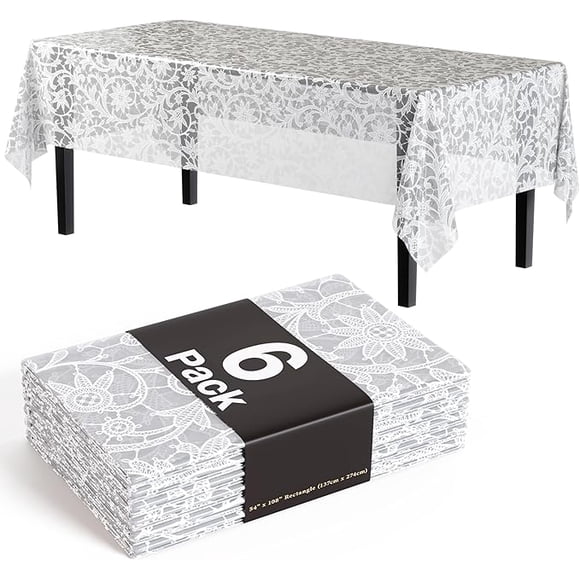 Exquisite Nappe en Dentelle Rectangulaire en Plastique Lot de 6 Nappe en Dentelle Rectangulaire 54 Pouces X 108 Pouces / Nappe Florale Claire et Blanche Jetable / Décorations de Fête de Fleurs Sauvages & Fournitures de Fête