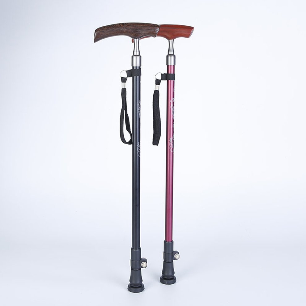 Aluminum Alloy Old Man Rosewood Handle Four Feet NonSlip Walking Stick