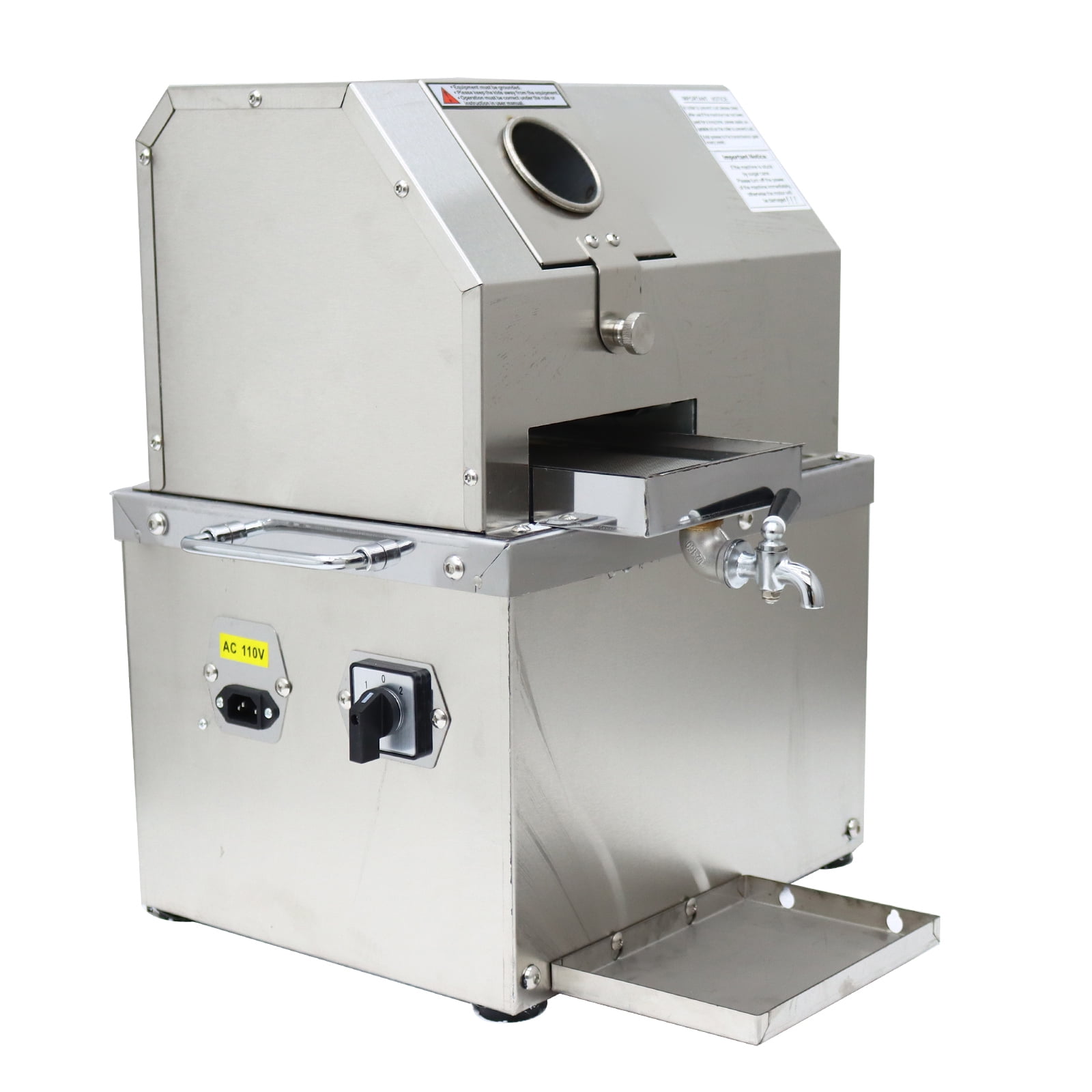3-Roller Sugarcane Juice Extractor Grinder Ginger Sugar Cane Sorghum Stalk Press Juice Machine with Openable Cover 110V 300Kg/H
