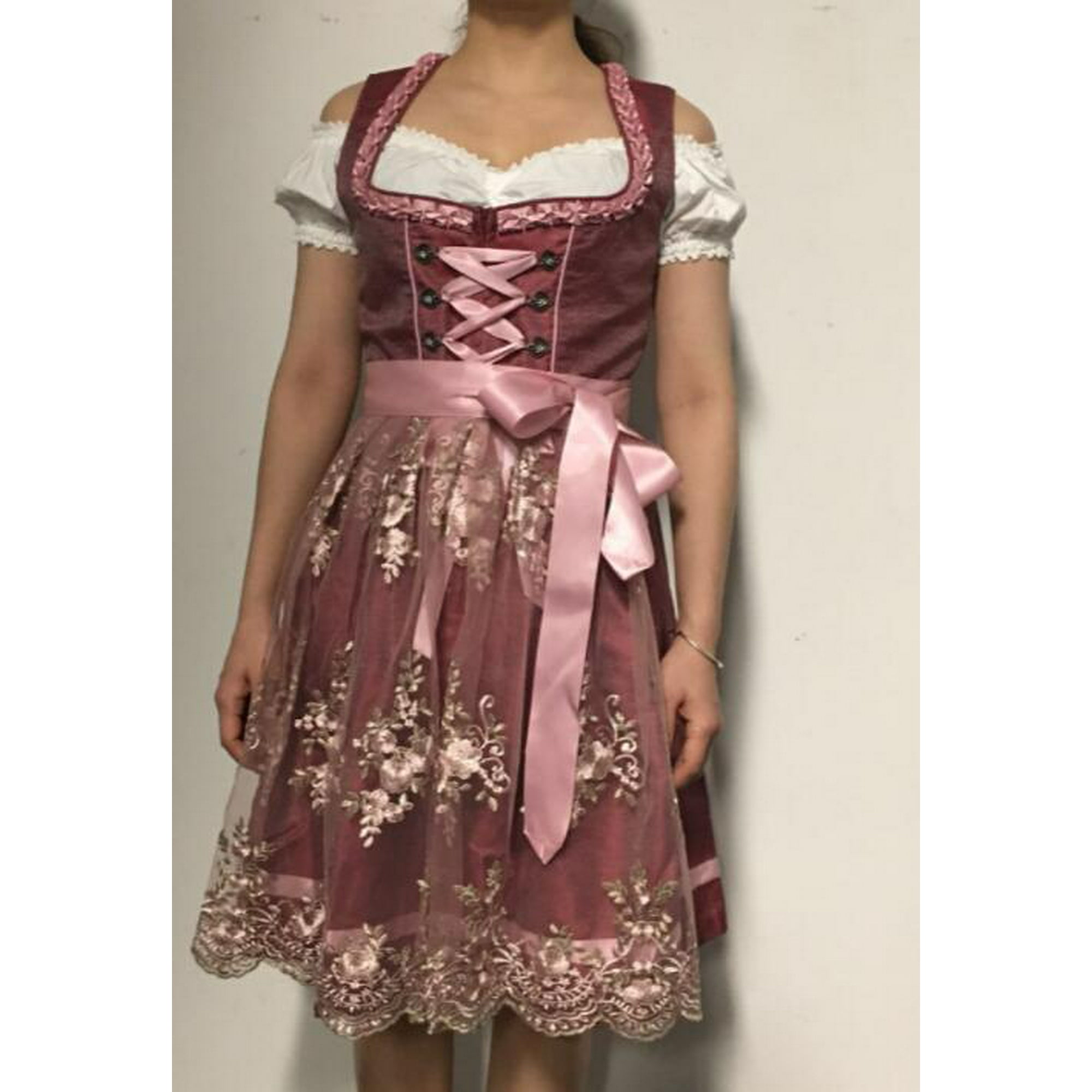 Women s German Dirndl Dress Costumes for Bavarian Oktoberfest Carnival Wine Red M