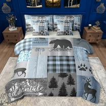 jejeloiu Outdoor Adventure 7-Piece Twin Bedding Sets,Jungle Animal Deer Bear Bedding Comforter Set,Rustic Western Farmhouse Sheet Sets For Men Women,Microfiber Bedroom Decor Reversible