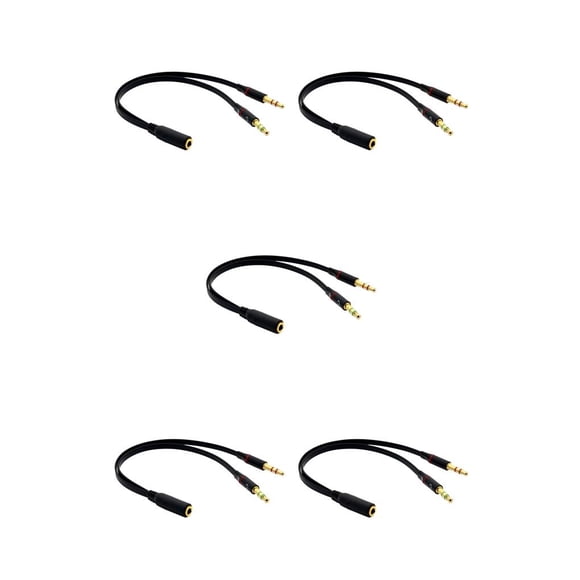ZLight 3 .5 mm Headphone Earphone Audio Cable Micphone Y -Splitter Adapter 2 Female to 1 Male Cable Adapter Microphone Plug for Earphone black 5Set