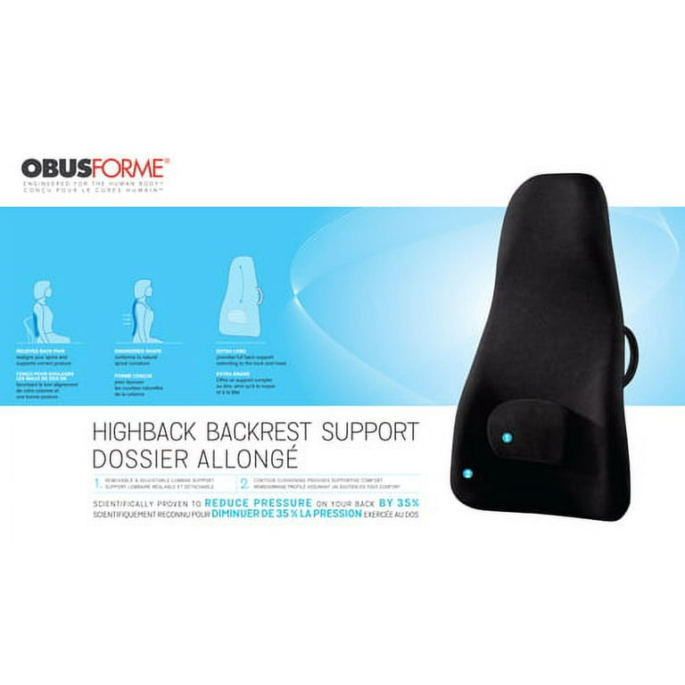 Obusforme Lowback Backrest Support – Lower Back Padded Seat Cushion and Lumbar Support Pillow, Portable Posture Support with Soft and Durable Foam
