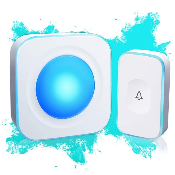 Timbre Inalámbrico Timbres Impermeables de 1200 Pies para el Hogar con 36 Melodías 4 Niveles de Volumen, Luz LED con Flash (1 Receptor y 1 Botón Táctil Blanco)