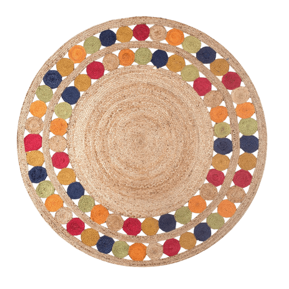 Jaipur Art And Craft braided 100x100 CM (3.33 x 3.33 Square feet)(39 x 39.00 Inch)Multicolor Round Jute AreaRug Carpet throw