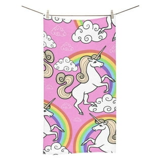 4pc CARO Home (2) Bath Towels (2) Hand Towel Unicorn's Pink Rainbow  Mystical Fun 