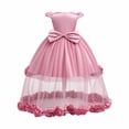 thumbnail image 3 of ZHOGXU Kids Girls Sparkly Short Sleeve O Neck Lace Trim Wedding Dress Puffy Formal Gown With Bow Special Occasions, 3 of 9