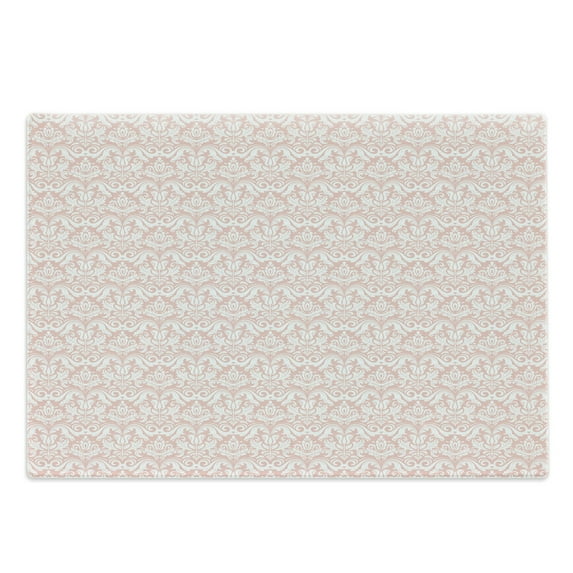 Damask Cutting Board, Detailed Intricate Botanical Ornaments in Monochrome Tones Rhythmic Pattern, Decorative Tempered Glass Cutting and Serving Board, in 3 Sizes, by Ambesonne
