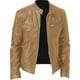 thumbnail image 1 of Chaqueta de cuero PU decorativa con bolsillo y cremallera cálida para caballero de invierno, chaqueta de cuero delgada con cuello alto, 1 of 5